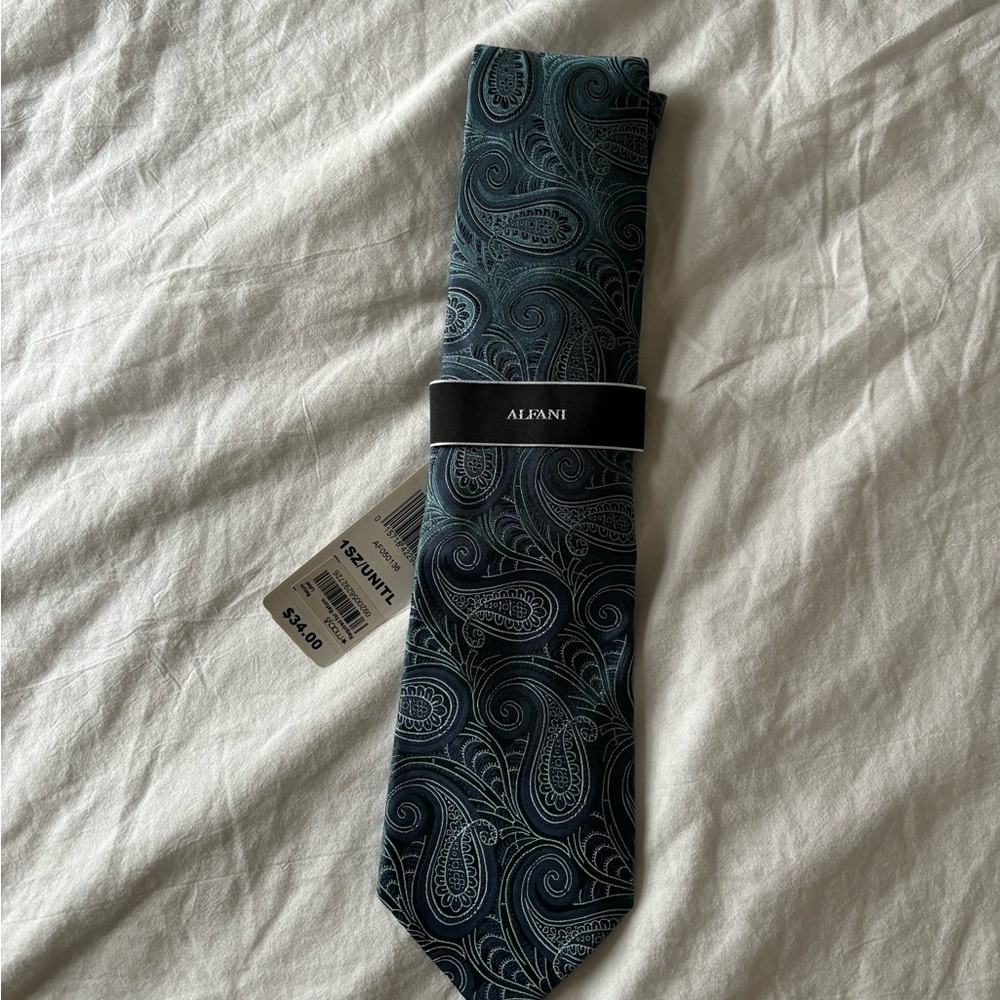 Alfani Elegant Teal and Navy Paisley Tie